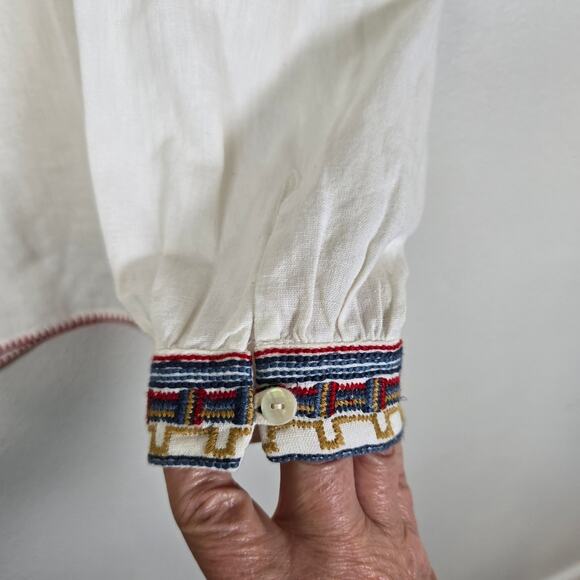 Faherty Tula Blouse Women's S White Multi Embroidered Boho Western Cowgirl READ - Picture 10 of 10